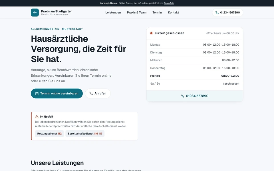 Website-Konzept: Hausarztpraxis am Stadtgarten